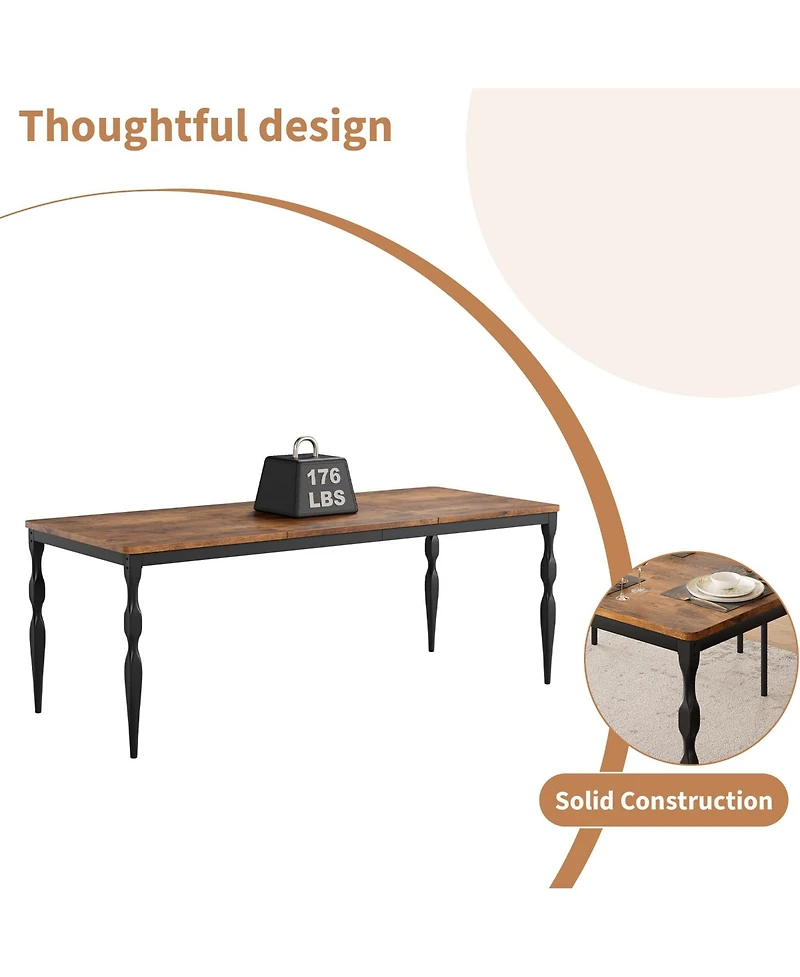 homfan Rectangular Dining Table for 4 to 8 with Curved Metal Legs