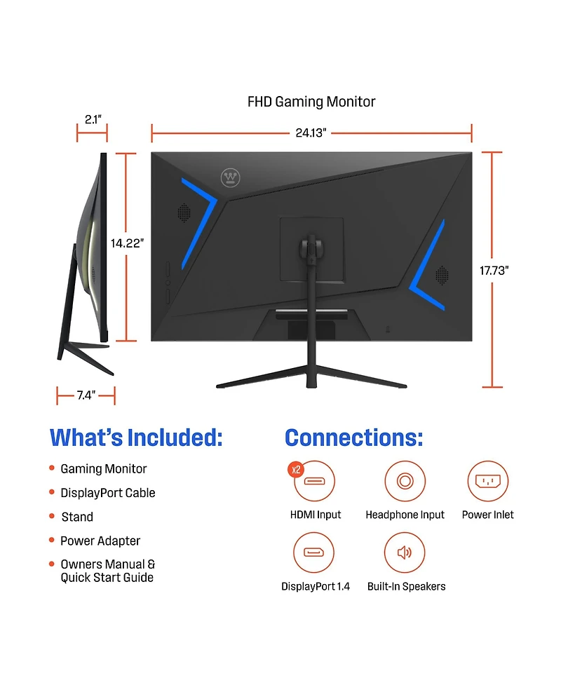 Westinghouse 27” Flat Gaming Monitor, 180Hz, 1ms, Full Hd 1080p Ips, Amd FreeSync, Low Motion Blur, Hdmi & DisplayPort, Built-in Speakers