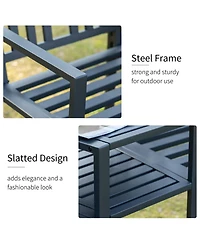 Outsunny Metal Garden Bench with Center Table and Umbrella Hole