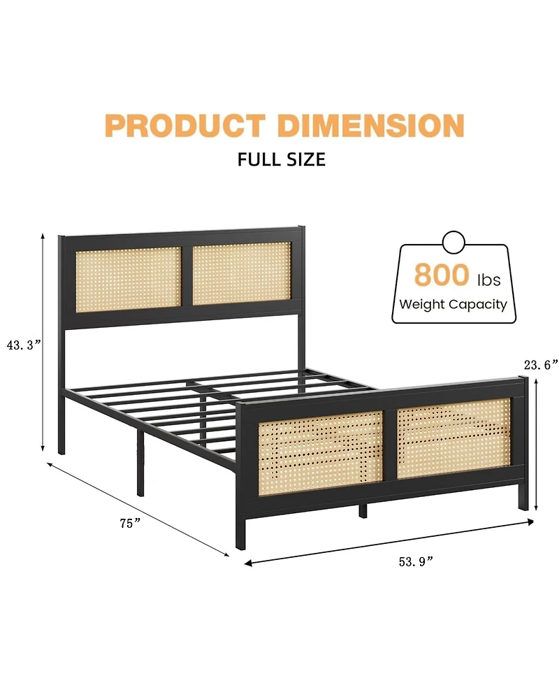homfan Rattan Bed Frame with Sturdy Metal Slats, Noise-Free, No Box Spring