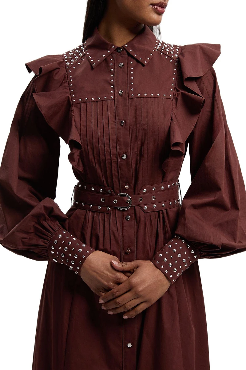 Karen Millen Women's Cotton Studded Maxi Shirt Dress