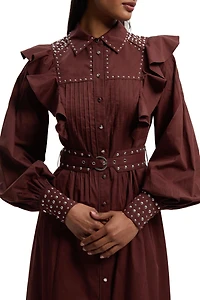 Karen Millen Women's Cotton Studded Maxi Shirt Dress