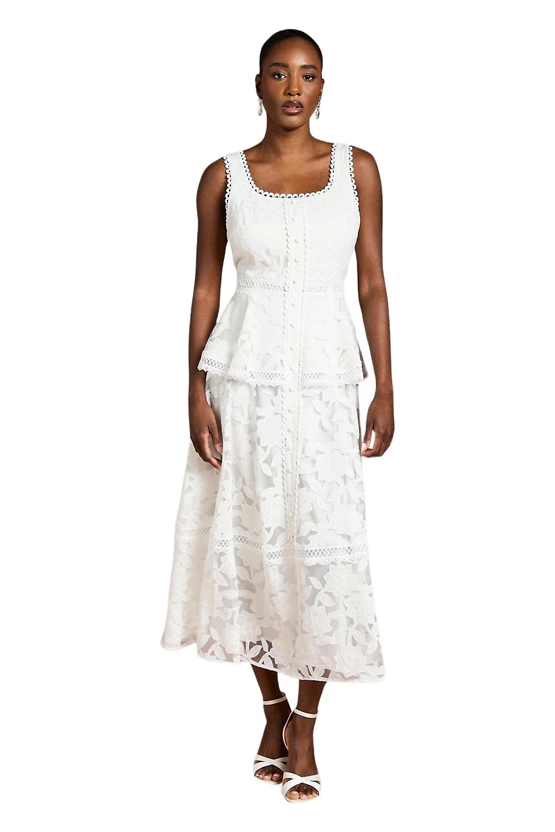 Coast Women's Peplum Hem Button Down Lace Midi Dress