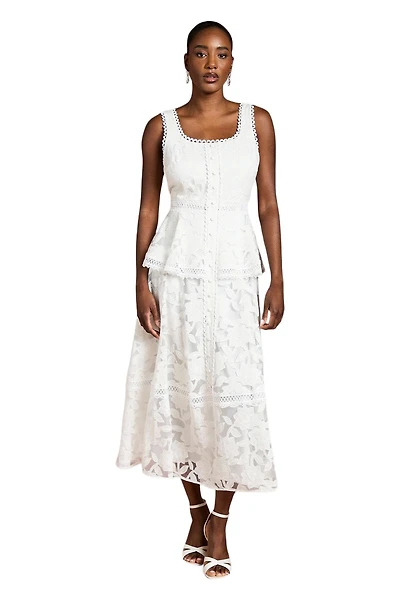Coast Women's Peplum Hem Button Down Lace Midi Dress
