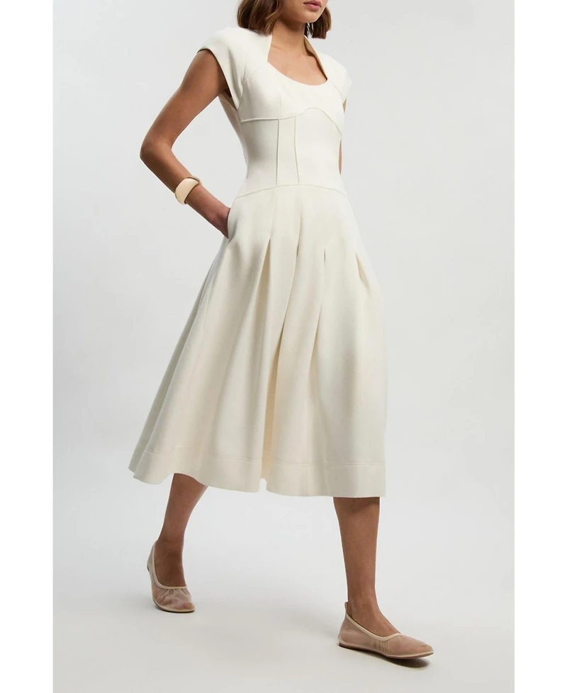 Karen Millen Women's Compact Stretch Dropped Waist Midi Dress