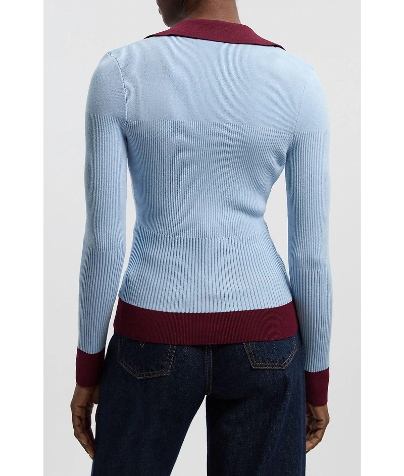 Karen Millen Women's Rib Knit Contrast Hem Collared Top