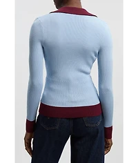 Karen Millen Women's Rib Knit Contrast Hem Collared Top