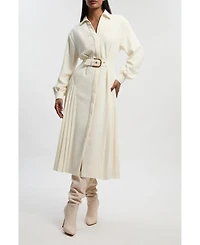 Karen Millen Women's Tailored Crepe Belted Pleated Midi Dress