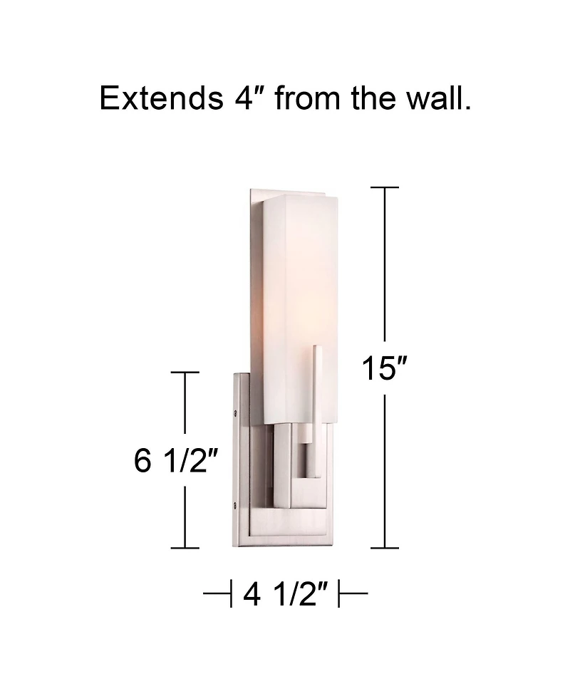 Possini Euro Design Midtown Modern Wall Light Sconces Set of 2 Satin Nickel Hardwire 4 1/2" Fixture White Glass for Bedroom Bathroom Vanity Reading