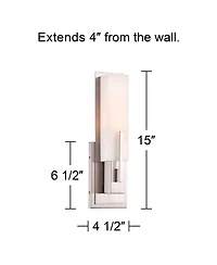 Possini Euro Design Midtown Modern Wall Light Sconces Set of 2 Satin Nickel Hardwire 4 1/2" Fixture White Glass for Bedroom Bathroom Vanity Reading