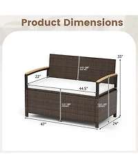 Gymax Outdoor Storage BenchCushion Backrest and Acacia Wood Armrests Hidden Storage