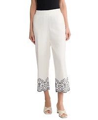 Jones New York Women's Embroidered Cropped Linen-Blend Pull-On Pants