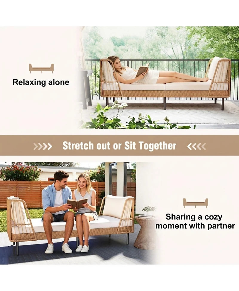 Sugift Outdoor Wicker Daybed Boho Rattan Loveseat Sofa with Seat and Back Cushions