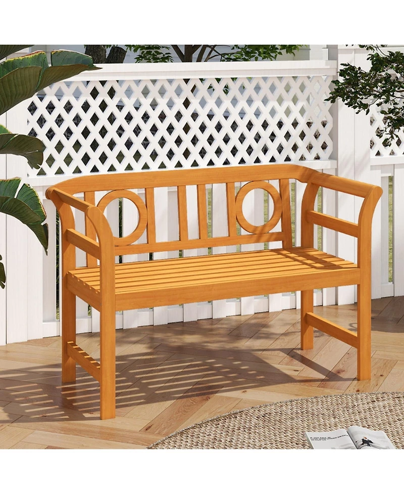 Gouun Acacia Wood Patio Loveseat for 2 with Geometric Backrest and Armrests, 47 x 20 x 31 in