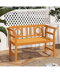 Gouun Acacia Wood Patio Loveseat for 2 with Geometric Backrest and Armrests, 47 x 20 x 31 in