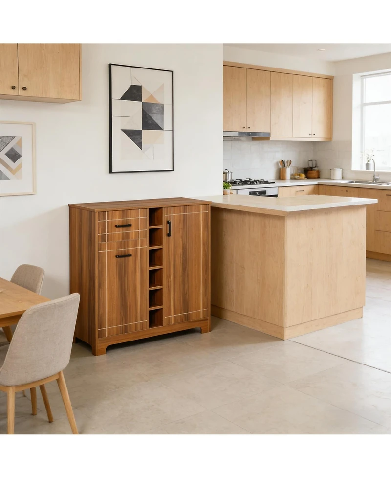 Clihome Storage Cabinet with 6-Bottle Wine Rack Kitchen Sideboard Entryway Cabinet for Dining Room Buffet