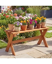 Gymax 36'' Outdoor Solid Wood Bench Set of 2 Teak Oil Finish and Slatted Seat for Porch