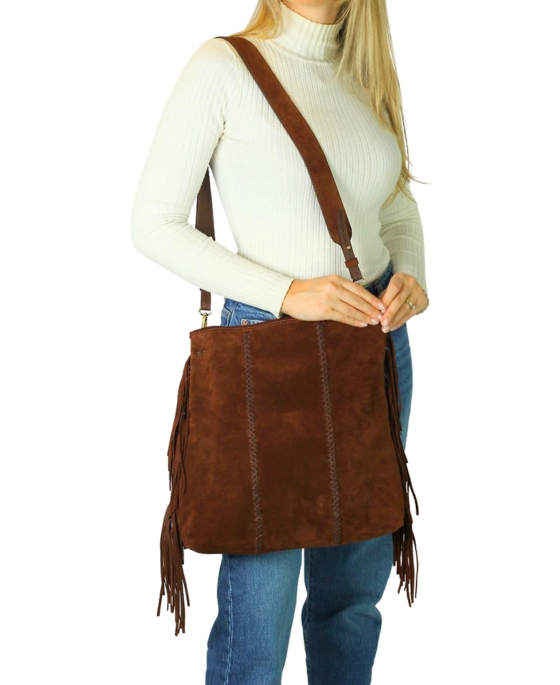 Large Fringe Suede Crossbody Messenger