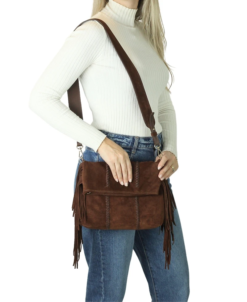 Carlos Falchi Medium Fringe Suede Crossbody Messenger