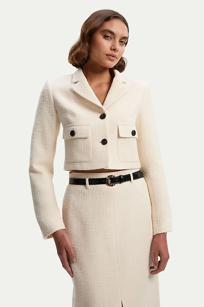 Karen Millen Women's Double Button Tweed Cropped Jacket