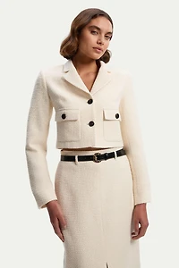 Karen Millen Women's Double Button Tweed Cropped Jacket