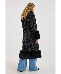 Nasty Gal Women's Faux Fur Floral Jacquard Coat