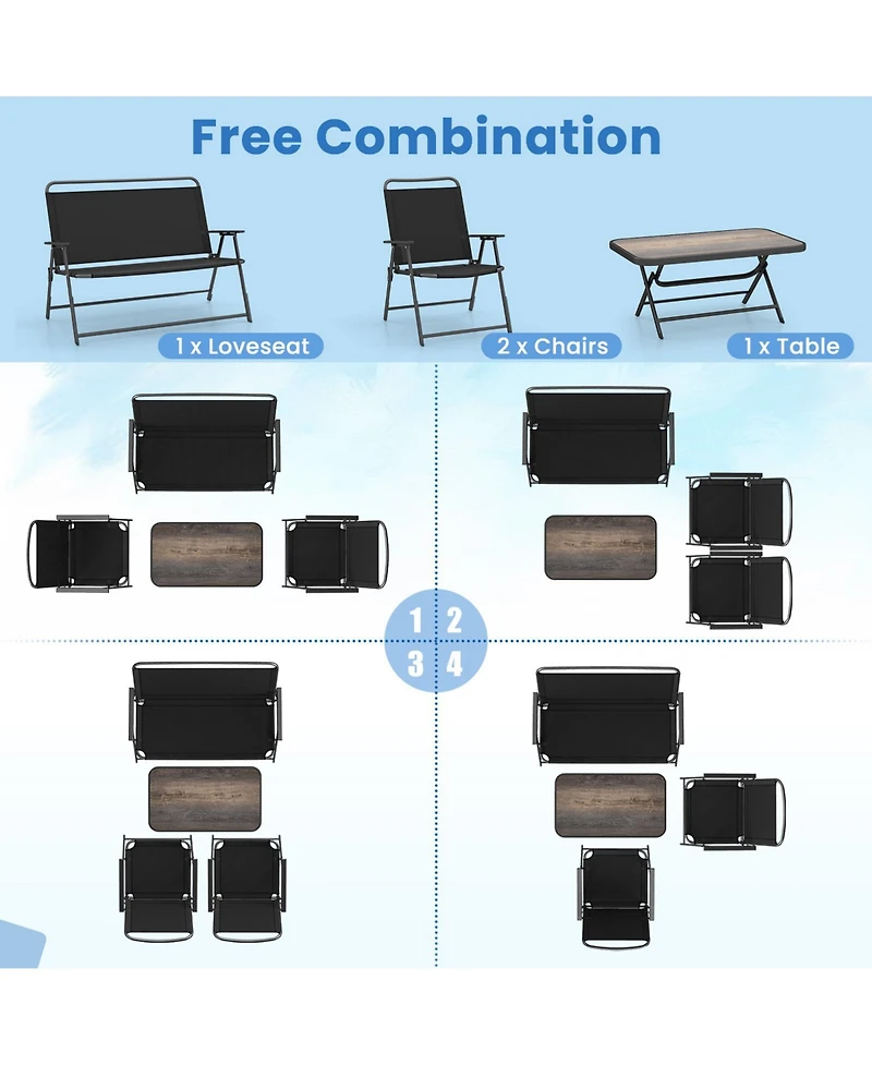 Sugift 4 Pieces Patio Folding Furniture Set with Spc Coffee Table and Patio Chairs