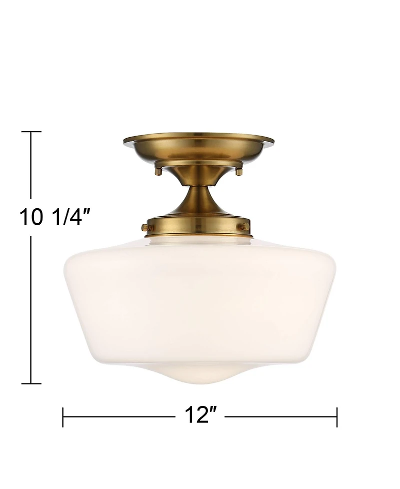 Regency Hill Schoolhouse Rustic Farmhouse Ceiling Light Semi Flush Mount Fixture Set of 2 Soft Gold Metal Opal Glass for Bedroom