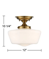 Regency Hill Schoolhouse Rustic Farmhouse Ceiling Light Semi Flush Mount Fixture Set of 2 Soft Gold Metal Opal Glass for Bedroom