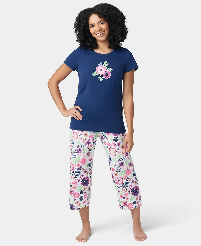 Hue Women's Printed Short-Sleeve Capri Pajama Set