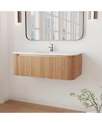 Busdays 42 Inch Wall Mounted Bathroom Vanity with Carrara Artificial Marble Countertop Ceramic Sink Curved Stripe Design Pre Assembled