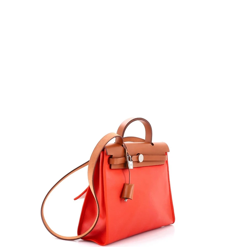 Pre-Owned HERMES 31 Herbag Zip Berline Vache Canvas and Leather