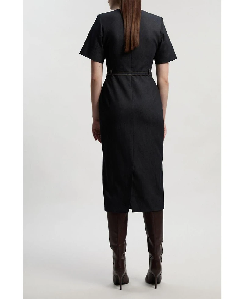 Karen Millen Women's Tailored Denim Belted Midi Dress