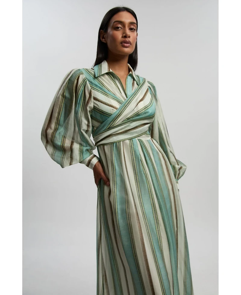 Karen Millen Women's Stripe Organdie Wrap Shirt Dress