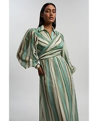 Karen Millen Women's Stripe Organdie Wrap Shirt Dress
