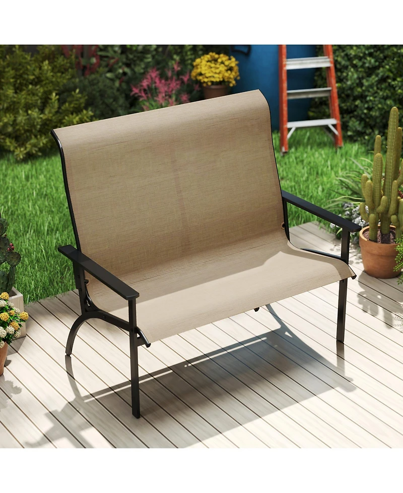Slickblue Outdoor Garden Bench for 2 Person with High Back and Armrests