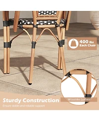 Gouun Set of 2 Hand-Woven Pe Wicker Outdoor French Bistro Chairs with Galvanized Steel Frame