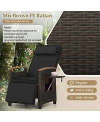 Gouun Outdoor Pe Wicker Patio Recliner Chair with Adjustable Backrest, Footrest and Side Table