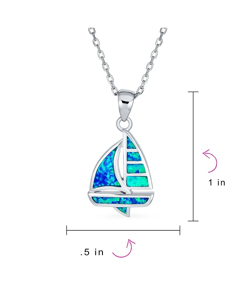 Bling Jewelry Nautical Created Opal Sailboat Necklace Pendant .925 Sterling Silver