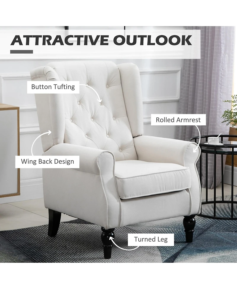 Boyel Living Button-Tufted Accent Chair with High Wingback Rounded Cushioned Armrests