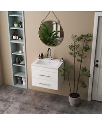Sillysis Glossy White Wall Mounted Bathroom Vanity with Sink , Soft Close Drawers