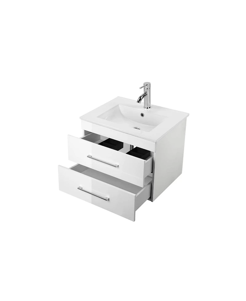 Sillysis Glossy White Wall Mounted Bathroom Vanity with Sink , Soft Close Drawers