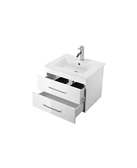 Sillysis Glossy White Wall Mounted Bathroom Vanity with Sink , Soft Close Drawers