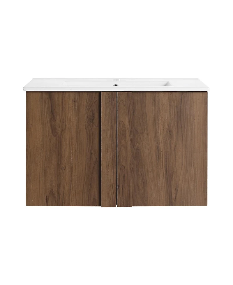 Sillysis Wall Mounted Bathroom Vanity with Ceramic Sink, Soft Close Double Doors
