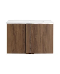 Sillysis Wall Mounted Bathroom Vanity with Ceramic Sink, Soft Close Double Doors