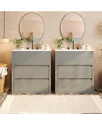 Sillysis 60 Inch Double Sink Bathroom Vanity Set, Ceramic Basins, Soft-Close Drawers, Handleless Design for Modern