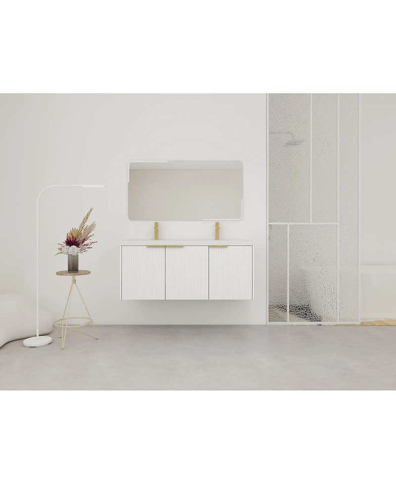 Sillysis 48 Inch Floating Bathroom Vanity with Double Resin Sink, Soft Close Doors, Large Storage Cabinet for Modern Home
