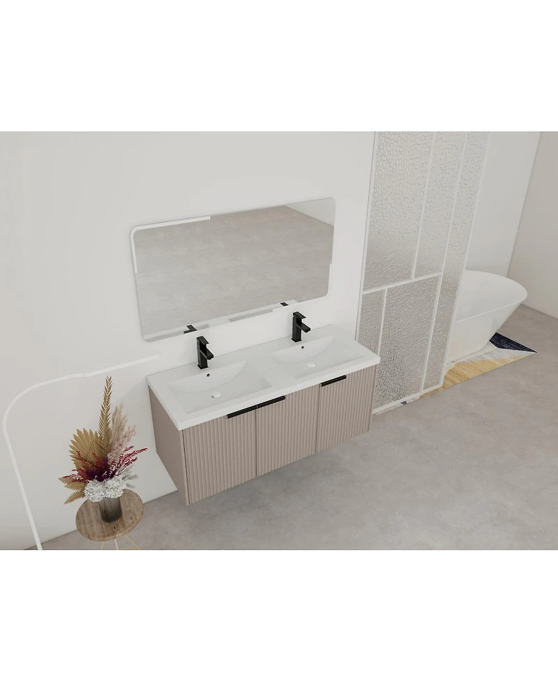 Sillysis 48 Inch Floating Bathroom Vanity with Double Resin Sink, Soft Close Doors, Large Storage Cabinet for Modern Home