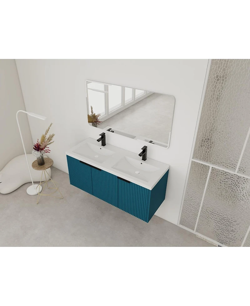 Sillysis 48 Inch Floating Bathroom Vanity with Double Resin Sink, Soft Close Doors, Large Storage Cabinet for Modern Home