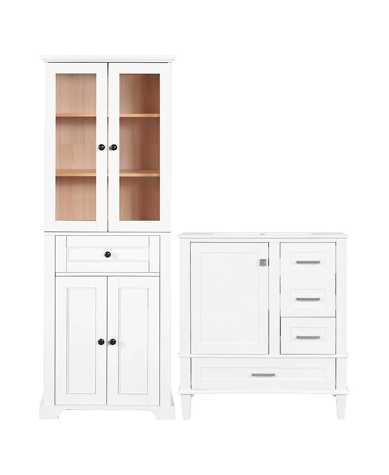 Sillysis 30 Inch Bathroom Vanity Set with Tall Storage Cabinet, Ceramic Sink, Soft Close Drawers for Modern